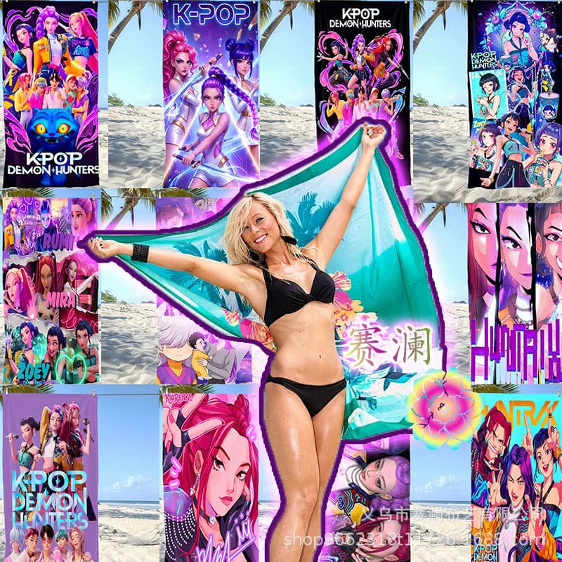 TEMU cross-border hot selling quick-drying absorbent beach towel anime star kpop witch hunter group beach towel towel