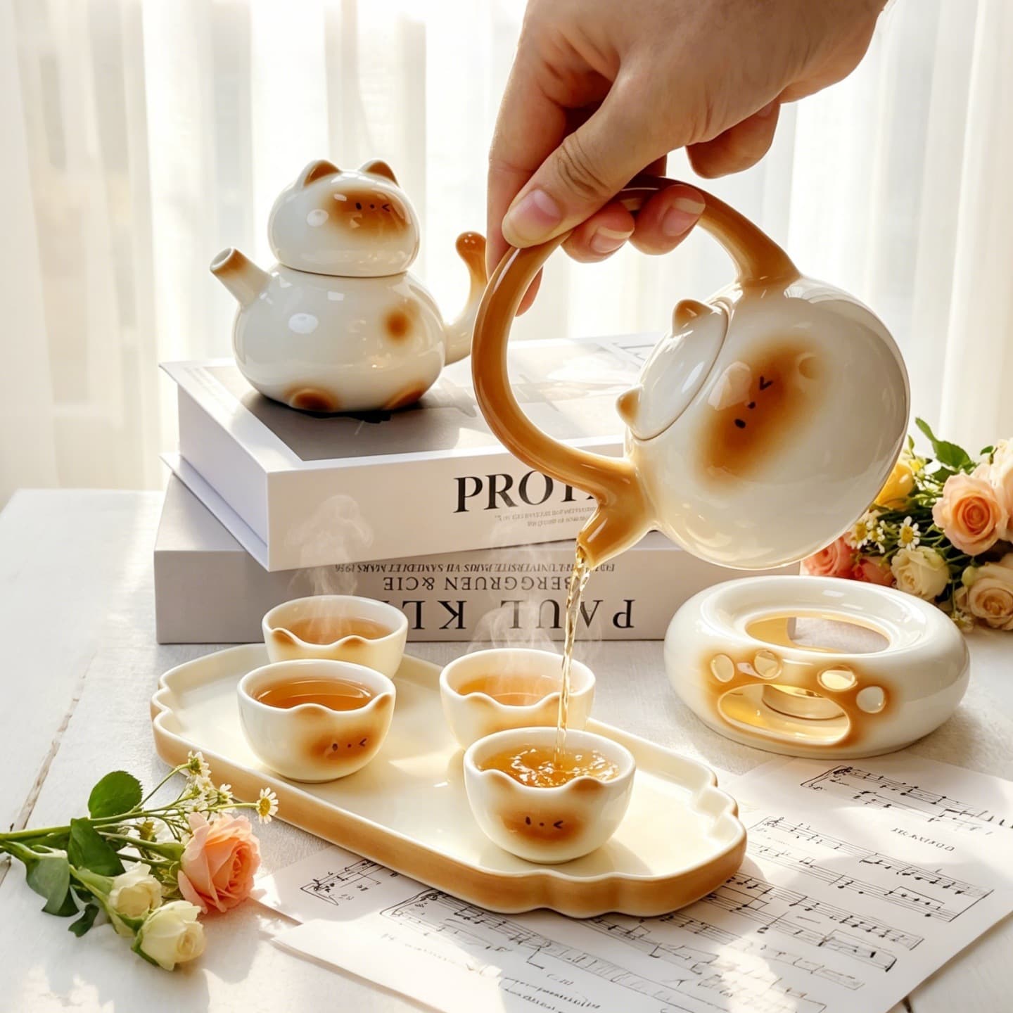 Mini Siamese Cat Teapot & Cup Set - Gift for Housewarming, Birthday, Home Use, Cute Ceramic Tea Set