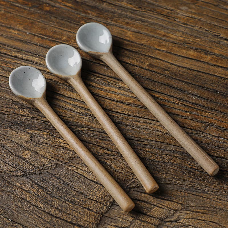Rough ceramic coffee spoon, retro Japanese handmade long-handled stirrer, cross-border creative small soup spoon