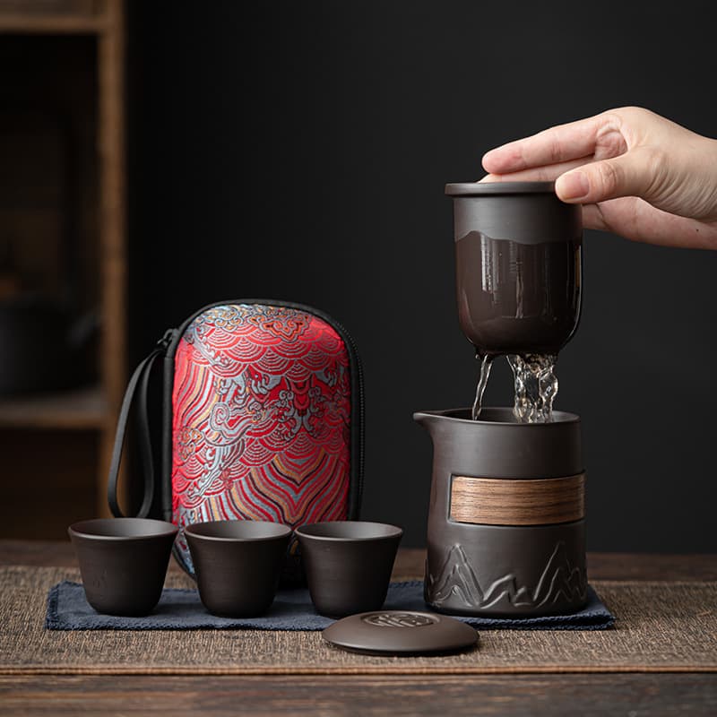 Travel tea set quick cup purple clay tea set teapot tea cup portable simple kung fu tea set outdoor tea maker