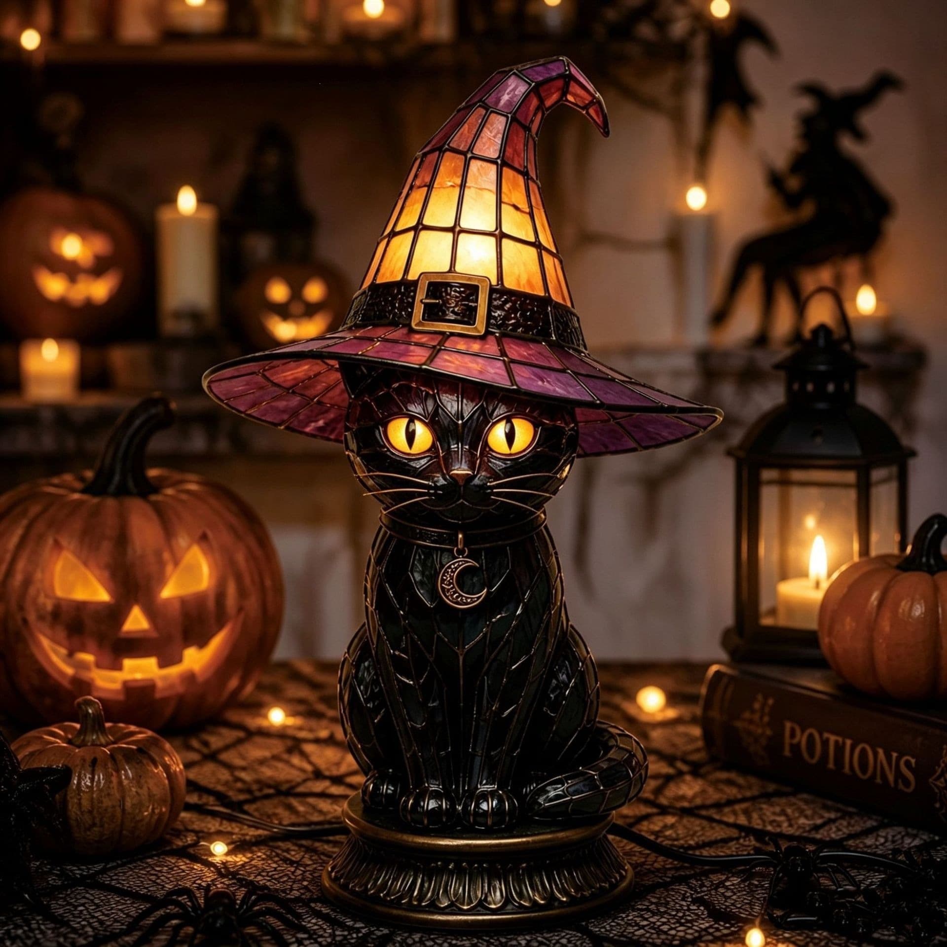 Cross-border New Witch Hat Lamps Resin Gothic Halloween Night Light Witch Hat Lamp Ornament