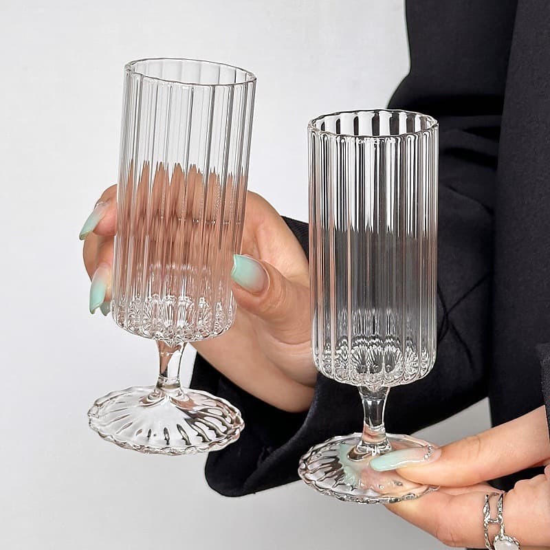Vertical Ribbed Champagne Glass High Borosilicate Glass Wine Glass for Home Use Whiskey Glass Cocktail Glass Sparkling Wine Goblet