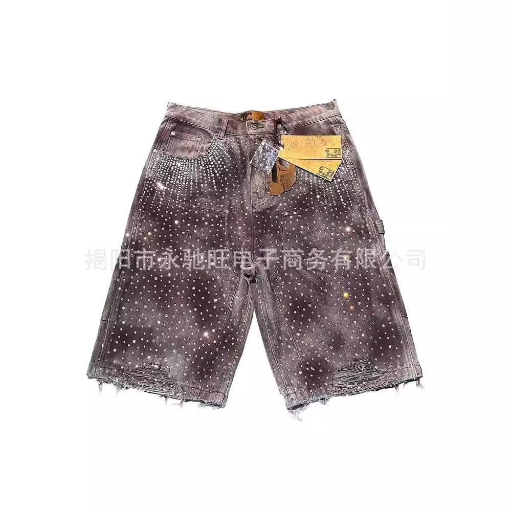 2024 New Summer Style Ripped Denim Shorts with Frayed Edges, Straight Leg, Versatile, High Street Retro Shorts for Men and Women