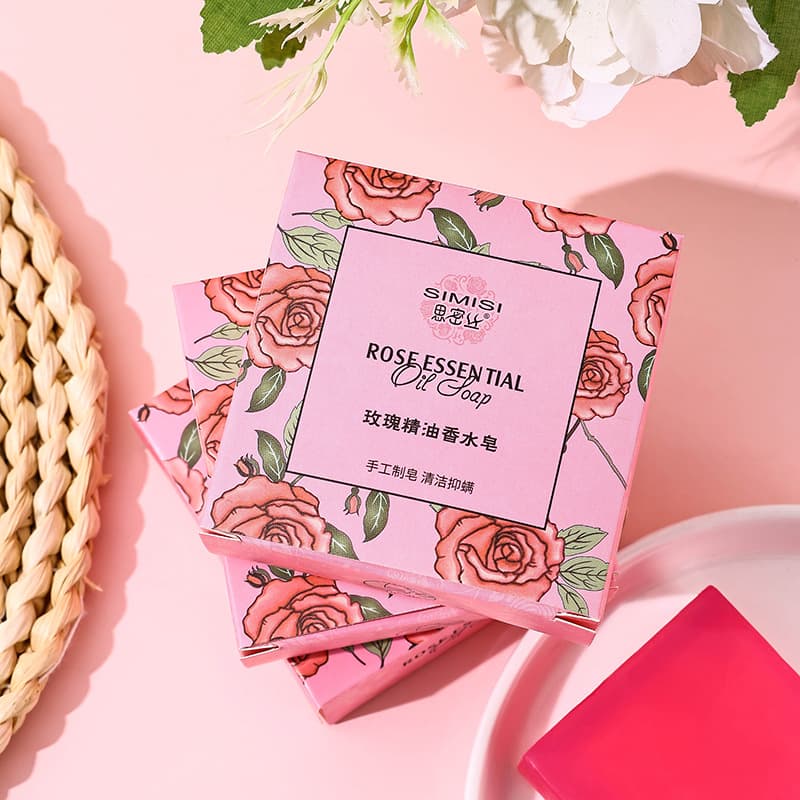 【Simisi】 Rose Essential Oil Perfume Soap, Handmade Soap for Cleansing and Moisturizing 80G