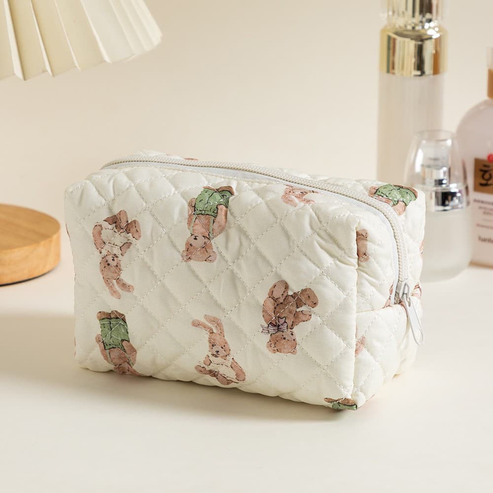 Floral Quilted Cotton Lipstick Organizer Bag Women's Cosmetic Storage Pouch Earphone Cable Makeup Bag Wallet