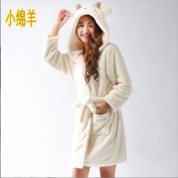 Shu Cotton Velvet Rabbit Nightgown Flannel Cartoon Animal Style Adult Unicorn Stitch Bathrobe Pajamas Home Clothes