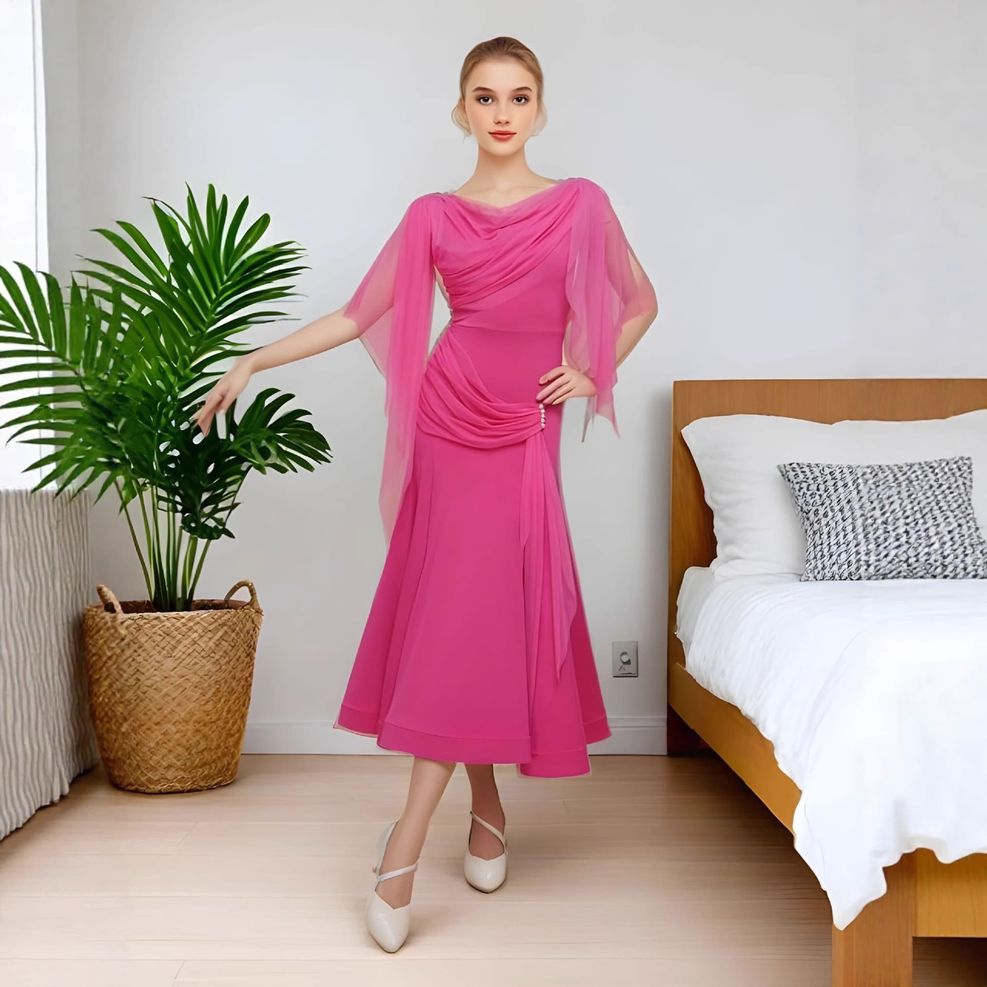 Cross-Border Modern Dance Dress Short Sleeve New Ballroom Dance Practice Skirt Professional Waltz Flowing Performance Dress