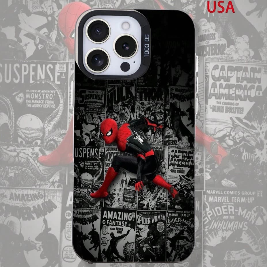 Spider-Man Compatible Apple 17 Pro Max Phone Case iPhone 15 Plus Trendy 13 Pro Anime Colorful Silver Case
