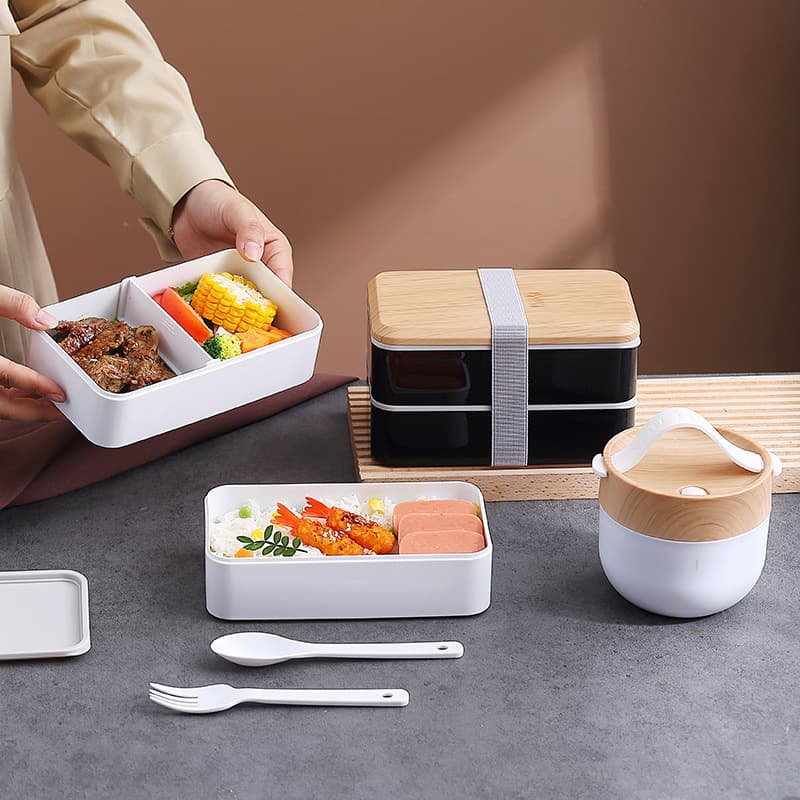 Insulated lunch box with wood grain cover, microwaveable lunch box, home student lunch box, sealed with tableware preservation box