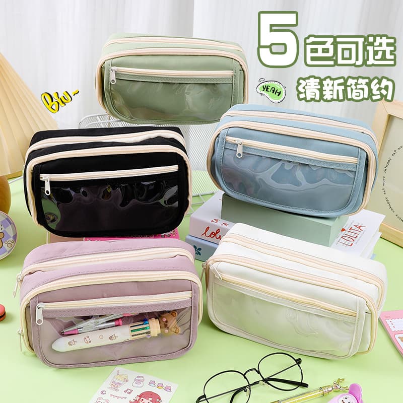 Transparent pencil bag for girls and boys 24 new large-capacity pencil case for junior high school and primary school students girls high-value pencil case