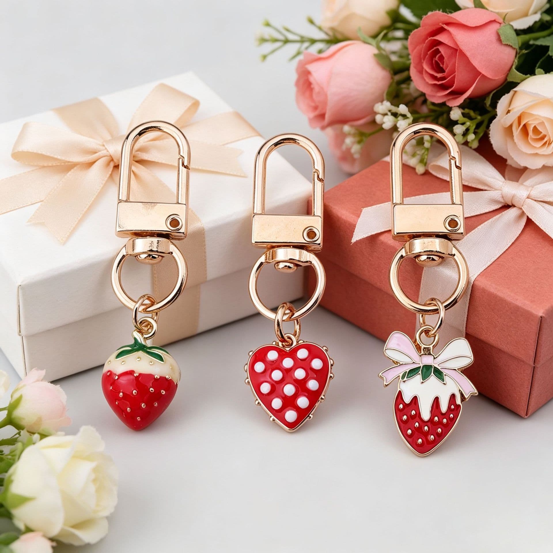 New Creative Exquisite Handmade Strawberry Pendant Alloy Keychain High-Quality Ins Style Bag Keychain