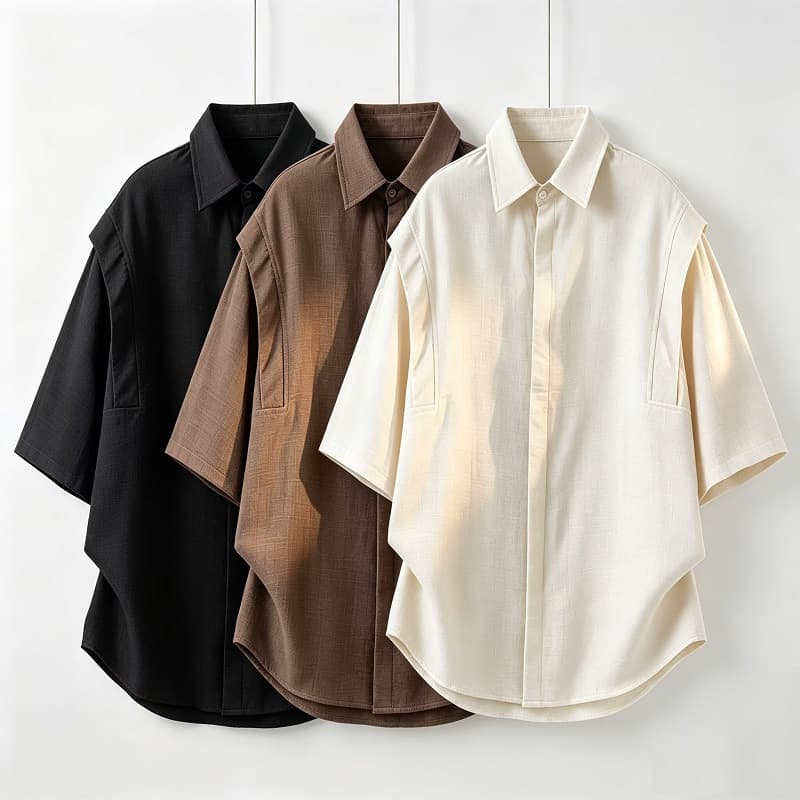Old money style men's fake two-piece shirt men's short-sleeved summer thin brown Japanese wear casual shirt