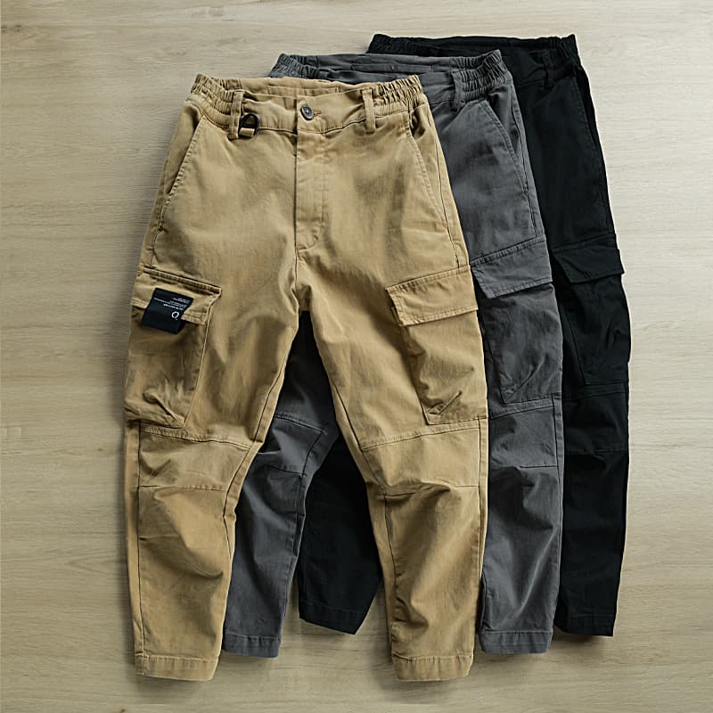 2025 spring and summer new khaki multi-pocket loose leg overalls for men, trendy casual pants for small feet
