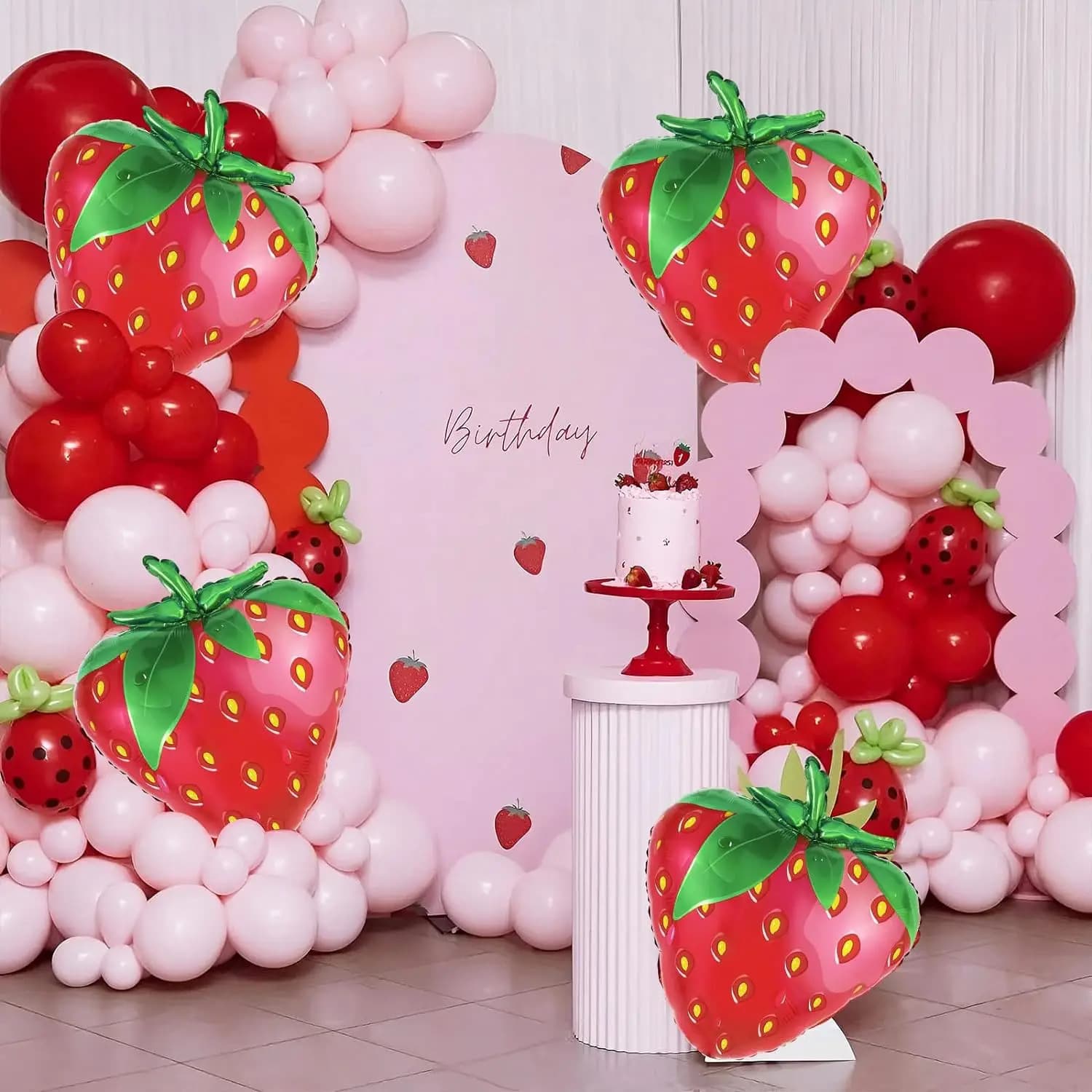 New Cross-Border 6 Strawberry-Shaped Aluminum Foil Balloons for Girls' Birthday, Wedding, Summer Fruit Theme Party Decorations