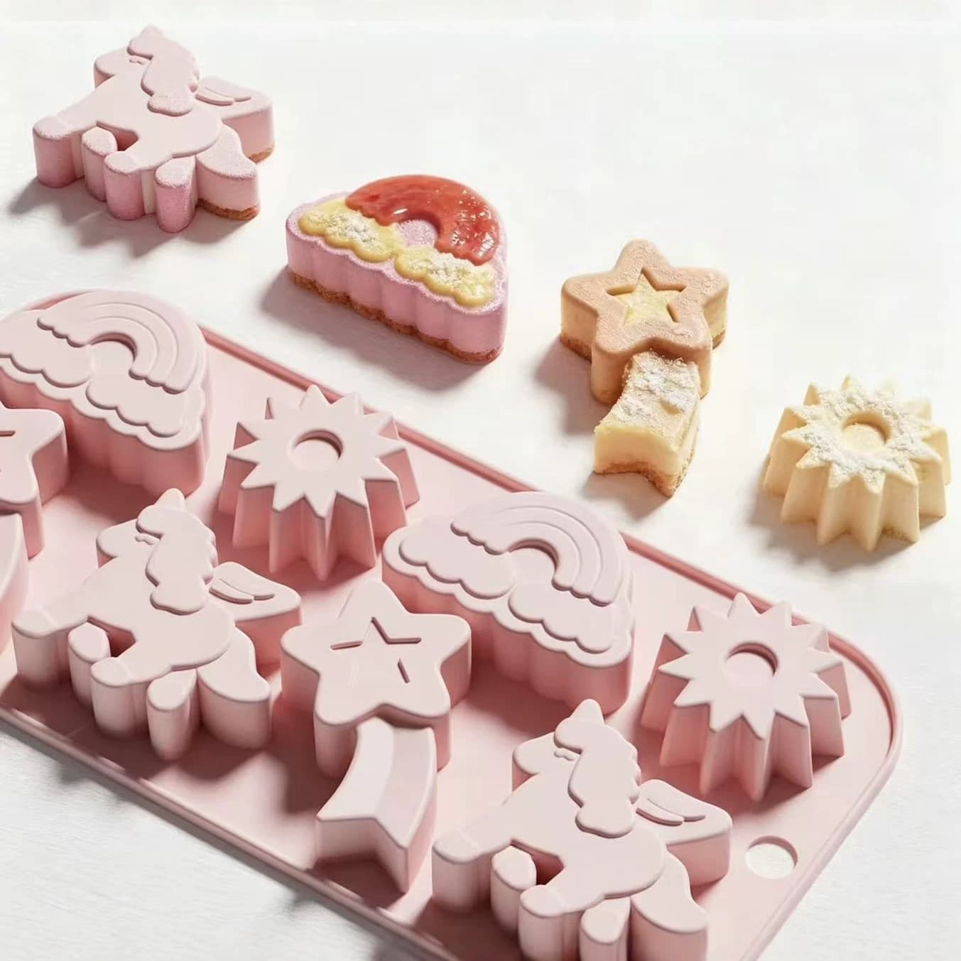 In Stock 8-Connector Unicorn Rainbow Meteor Sun Shape Silicone Mold Baking Tool Cake Chocolate Mold