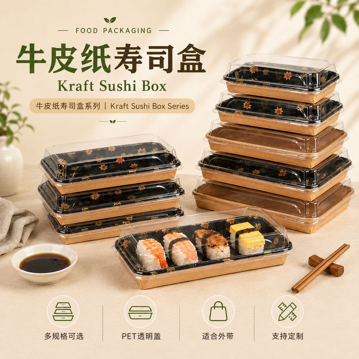 Kraft paper sushi box disposable kraft cardboard lunch box manufacturer wholesale Japanese salad box Western dessert packaging box