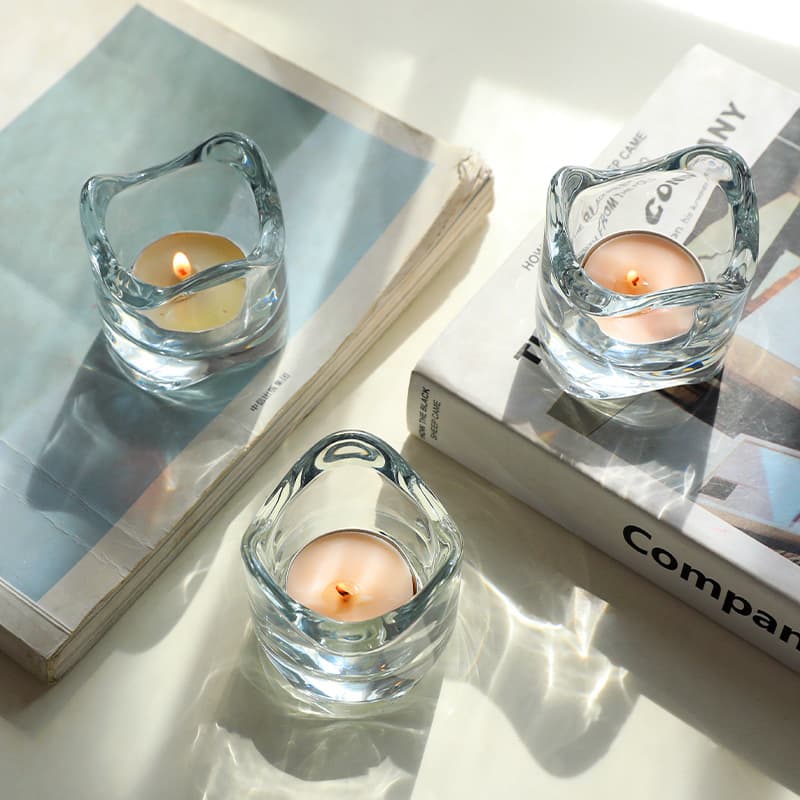 Ins minimalist modern transparent crystal glass curved edge candle holder tea light home decoration table ornament