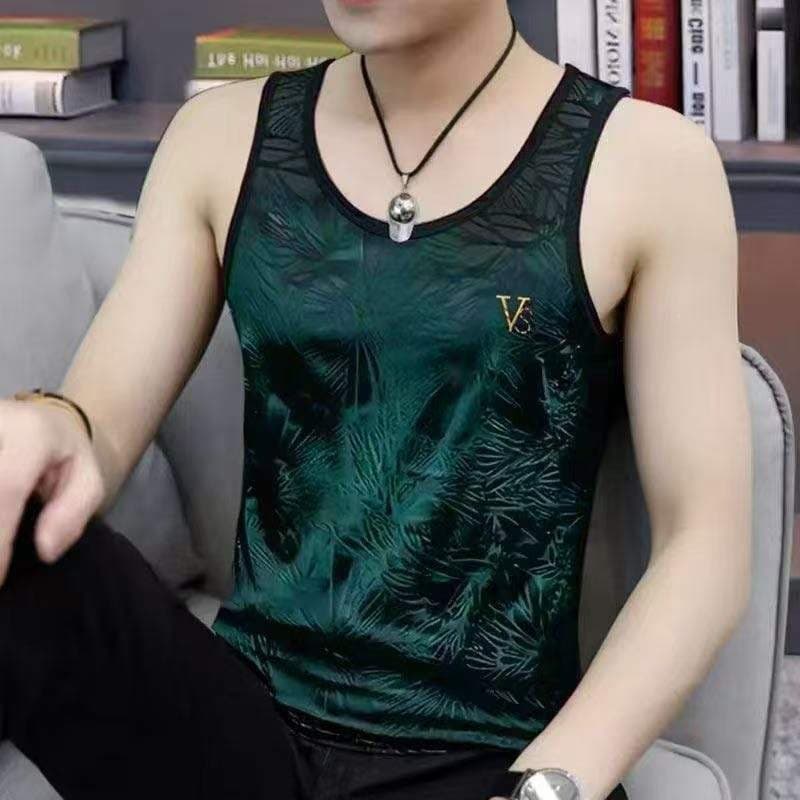 Cross-border ice silk vest men's quick-drying sleeveless T wide shoulder summer fitness sports sweatshirt tops men's vest