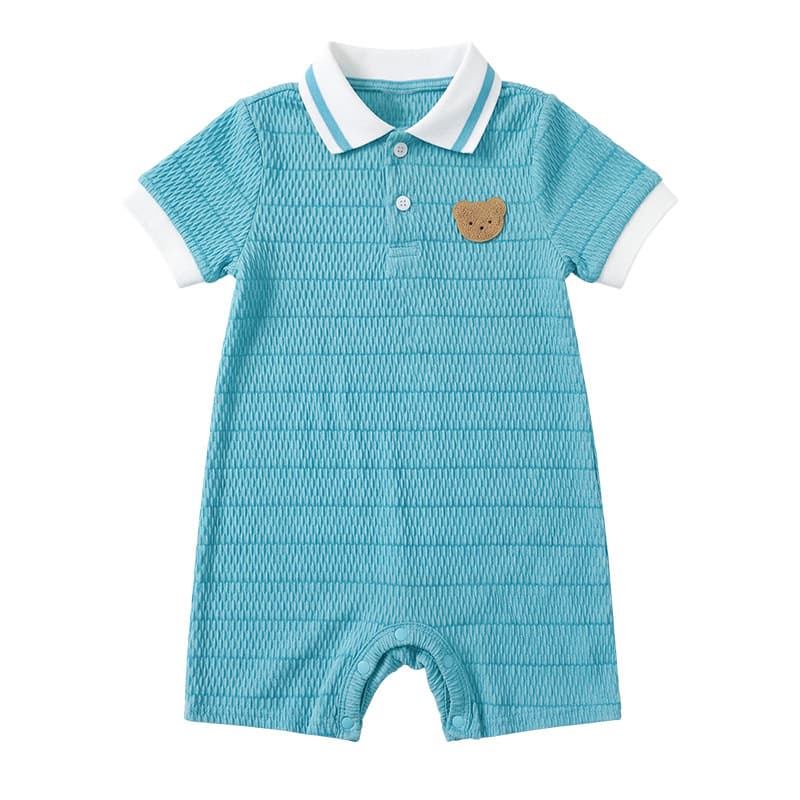 Summer Cute Bear Polo Collar Baby Short Romper Loose Breathable Baby Short Sleeve Bodysuit Children's Clothing Supply