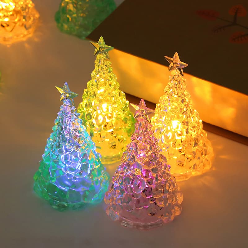 Cross-border Christmas Decoration LED Candle Light Crystal Night Light Desktop Ornament for Christmas Eve Gift