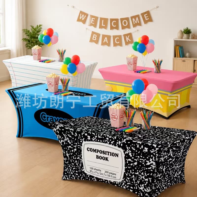 Cross-border elastic tablecloth fun school graffiti children's party classroom birthday party decoration all-inclusive elastic tablecloth