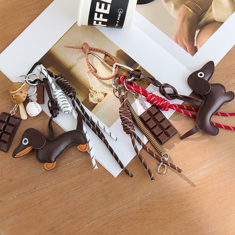 Dachshund Pendant Miu-Style Braided Rope Bag Charm Couple Bag Decoration Cute Keychain Hiking Retro Ins