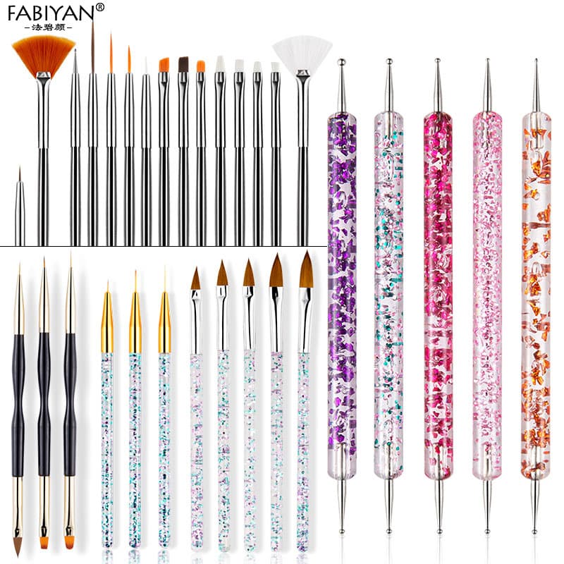 Manicure Brush Set Gel Polish Pen Line Drawing Crystal Floral Silicone Drill Pointing Brush Portable Acrylic Handle for Everyone