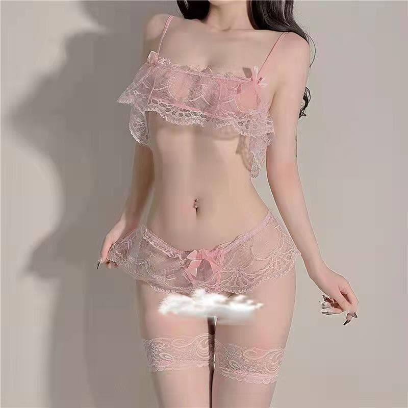 Chiyu sexy lace three-point lingerie pajamas sheer Guanyun uniform set open-crotch factory wholesale