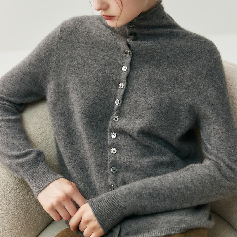 Fashion Simple Rolled Hem Goat Cashmere Women Knitted Base Layer Semi-High Neck Innerwear Thick Loose Slim-Fit Sweater Long Sleeve