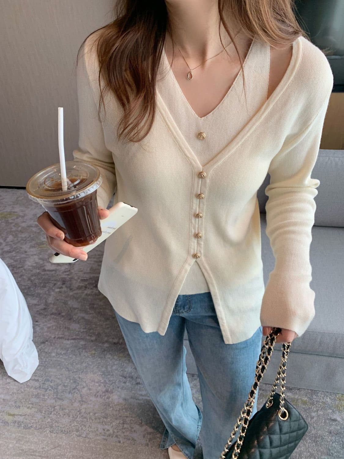 Jin Plus Size Women's Wear Korean Design Fake Two-Piece Knit Sweater, Early Autumn Fashion Elegant Base Layer Top