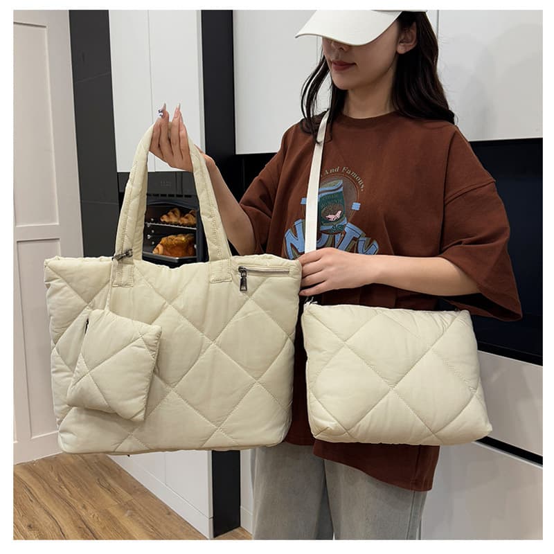 Large-Capacity Camouflage Shoulder Bag, New Casual Three-Piece Set, Quilted Embroidered Commuter Shoulder Bag for Women