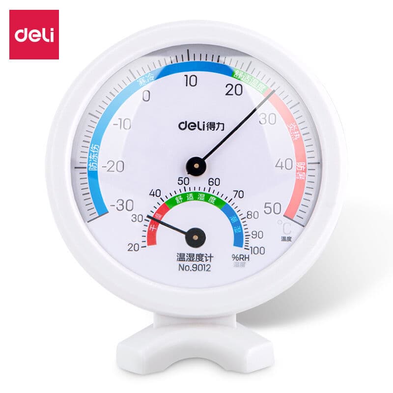 Deli 9012 thermometer indoor hygrometer, standable compact home thermometer, office humidity meter wholesale