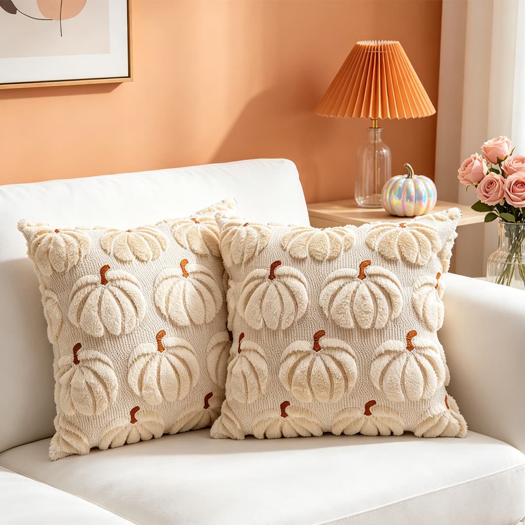 Autumn Harvest Halloween Pumpkin Embroidered Plush Throw Pillow Cover for Living Room Sofa Simple Cushion Cover Pumpkin Pillow Cover