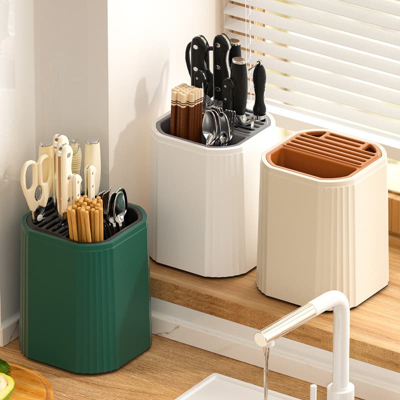 New multifunctional rotary knife holder for household kitchen countertops, kitchenware storage box, chopstick barrel, knife integrated storage rack
