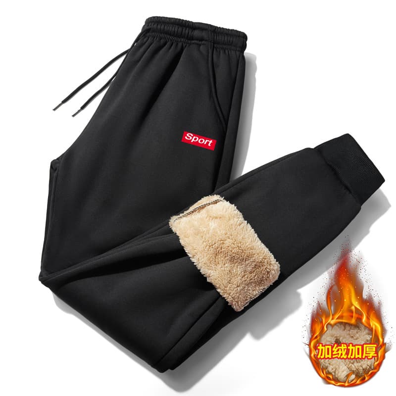 Casual Pants Men Autumn Winter Korean Style Plus Size 320g Lamb Fleece Warm Fleece-Lined Thickened Cuffed Sports Trousers