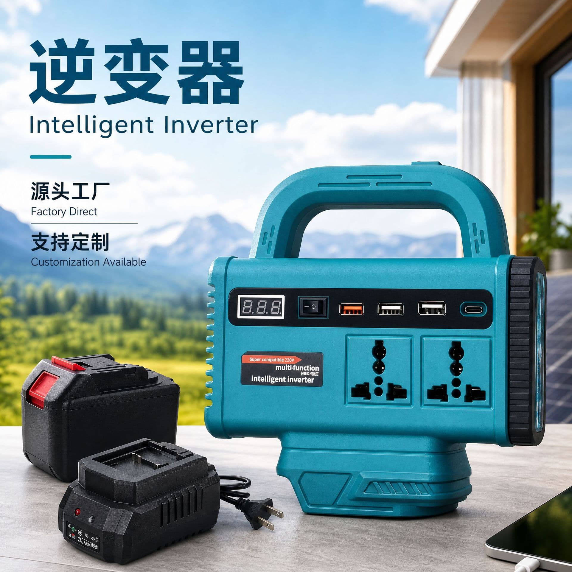 New Cross-Border Trade Lithium Battery Inverter Multifunctional Portable with Light Home Power Bank