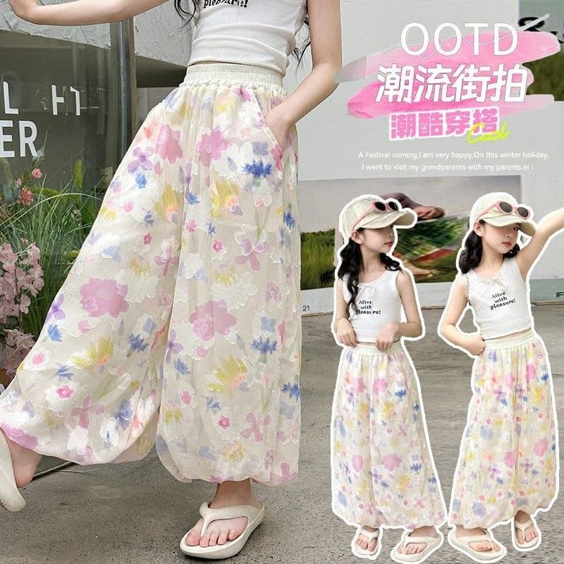 Girls' pants summer thin loose chiffon wide-leg pants children's skirts Korean style all-match trousers baby anti-mosquito pants