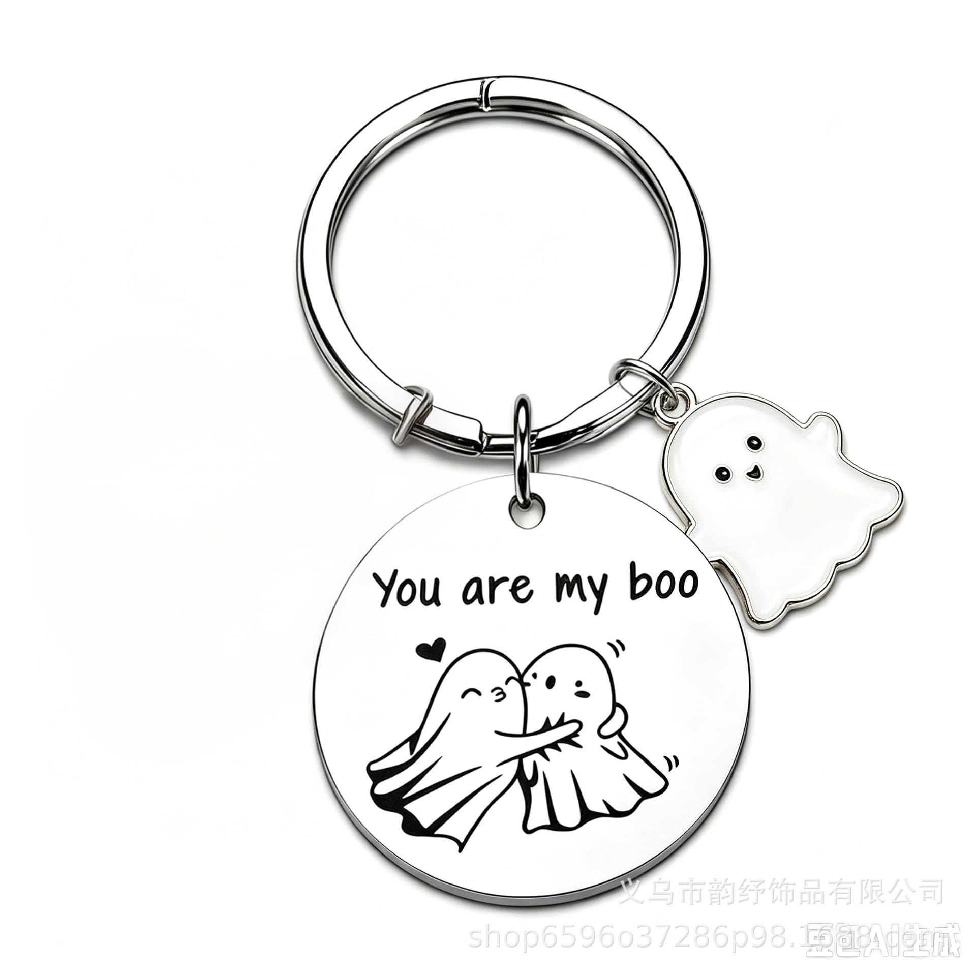 Amazon Hot Selling New Laser Engraved Round Tag Pendant Halloween Ghost Stainless Steel Keychain Gift for Friends