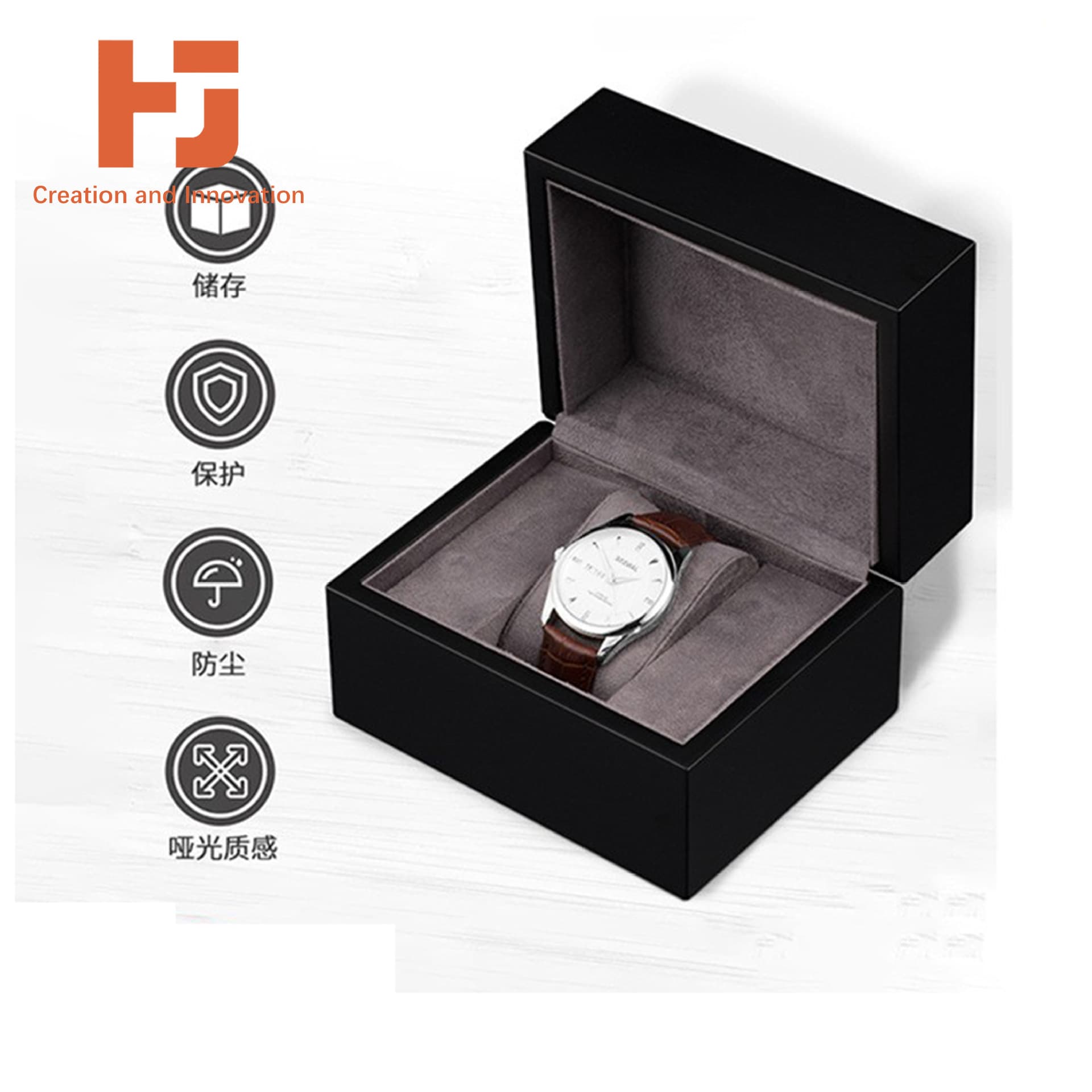 Matte black single watch box watch display box high-end flannel packaging watch box storage box wooden box spot wholesale