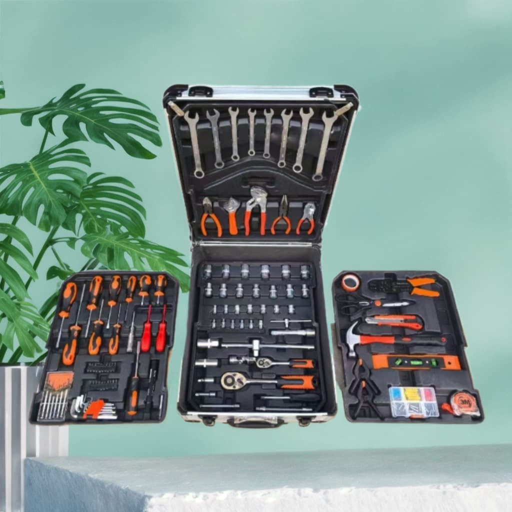 187-Piece Tool Set with 187 Suitcase, 408-Piece Kit, Aluminum Tool Box, Hardware Combination for Auto Repair and Home Use