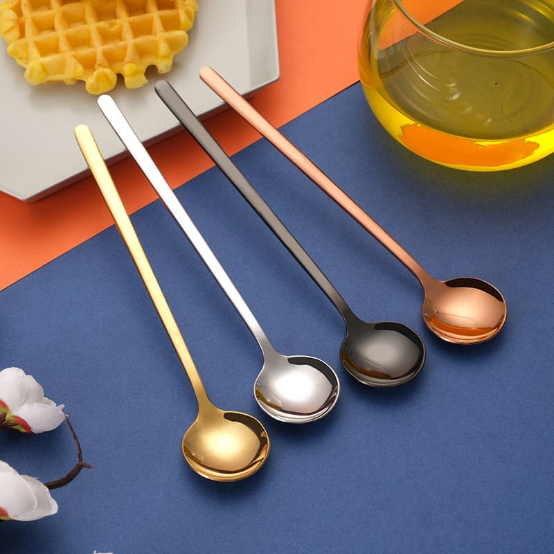 304 Stainless Steel Small Round Spoon, Long Handle Coffee Stirring Spoon, Ice Cream Spoon, Dessert Spoon, Tea Spoon