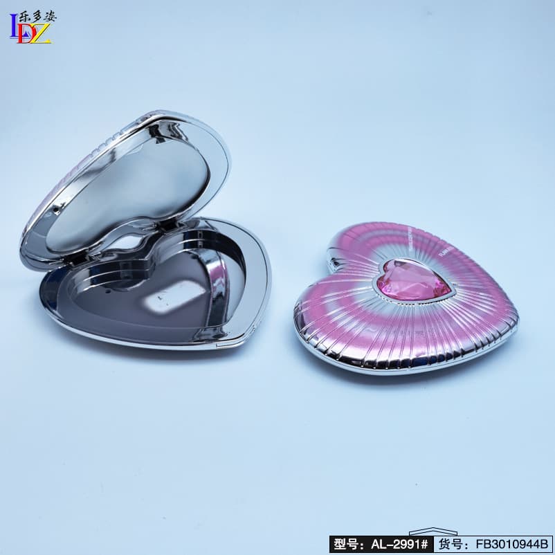 Powder Box Heart-Shaped Magnetic Buckle Diamond Powder Box Blush Box Single-Layer Mirror Single-Grids Single-Color Heart-Shaped Makeup Packaging Box