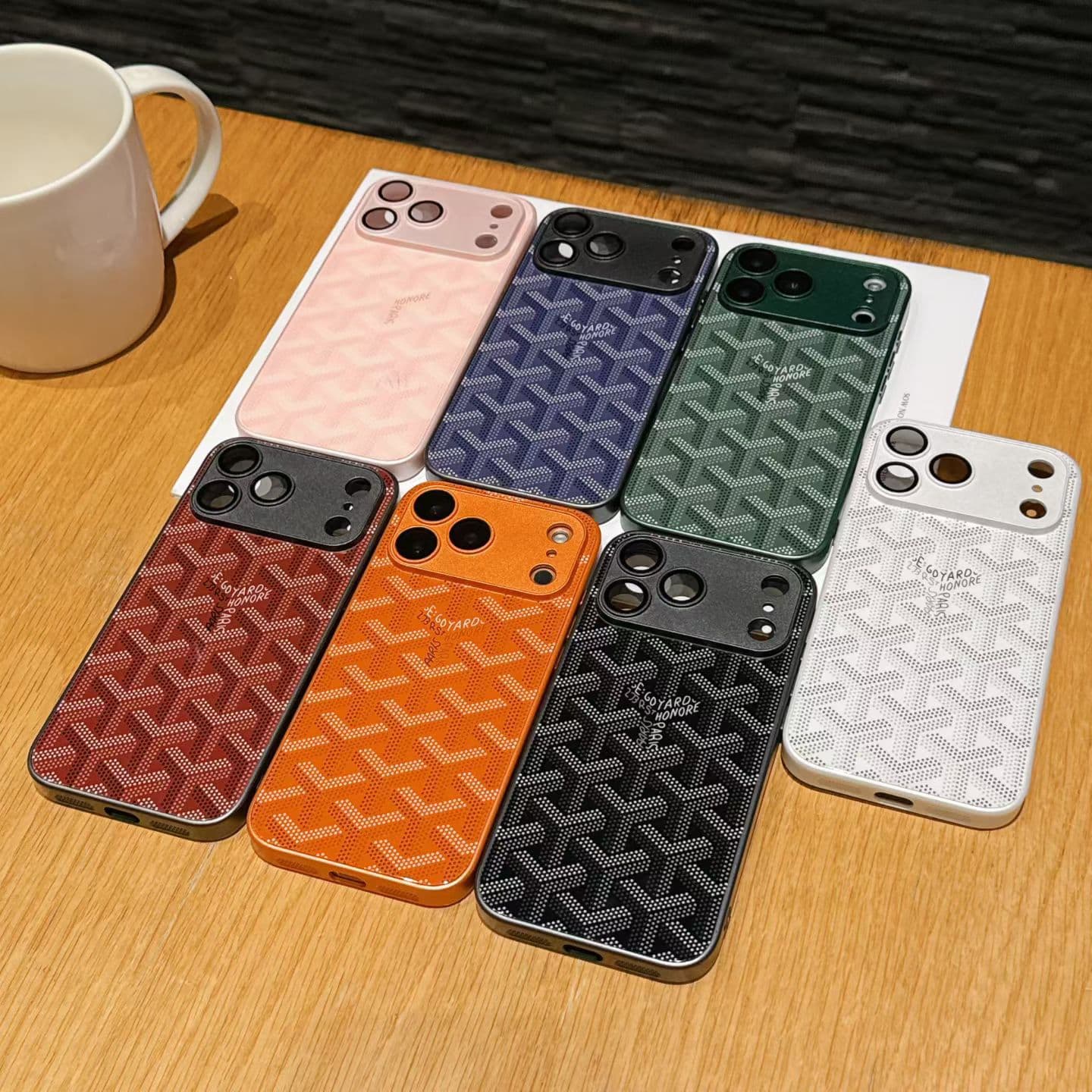 Trendy Goyard-style glass case for iPhone 17 Pro Max, Apple 16/15/14/13/12 Pro Max
