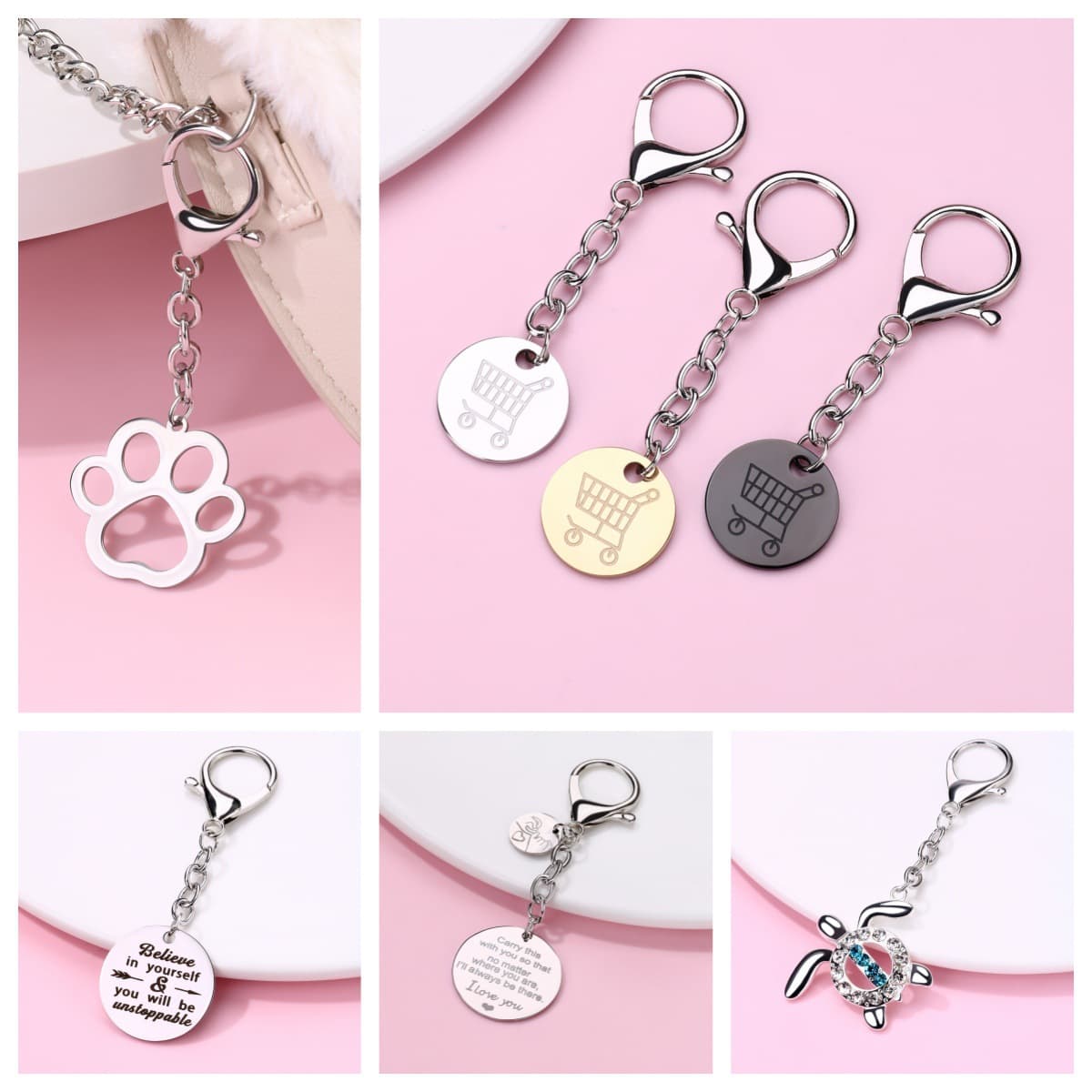 Cross-border new product stainless steel keychain fashionable English letters trendy brand key bag pendant cat claw key chain