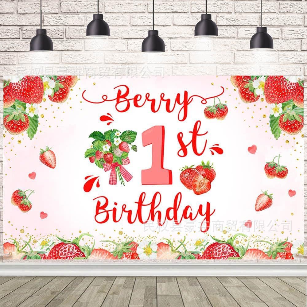 Amazon New Pink Strawberry Fruit 1st Birthday Photography Backdrop Birthday Decoration Party Photo Cloth