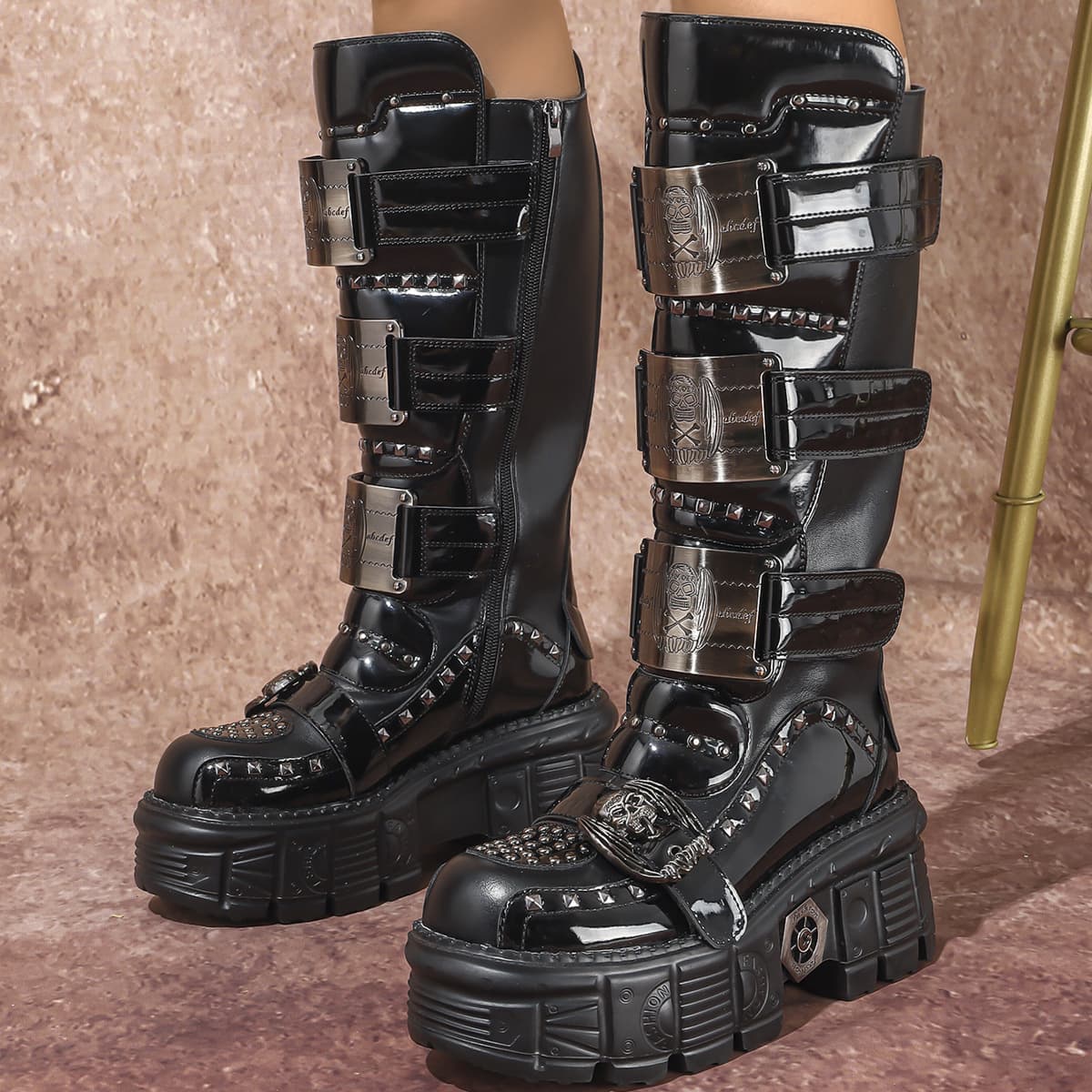 Spicy Retro Casual Mid-Calf Boots Spanish Street Style Metal Motorcycle Boots Punk Workwear Rock Thick Sole Boots
