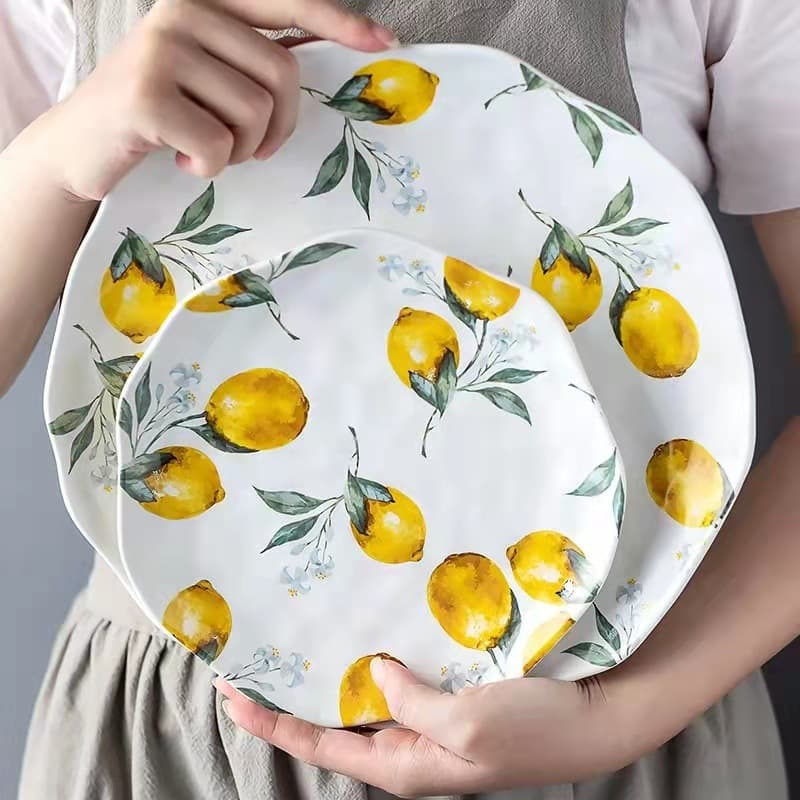 Ins-style Irregular Lemon Ceramic Plate Breakfast Plate Round Fish Plate Dessert 8-inch Flat Plate Cake Plate