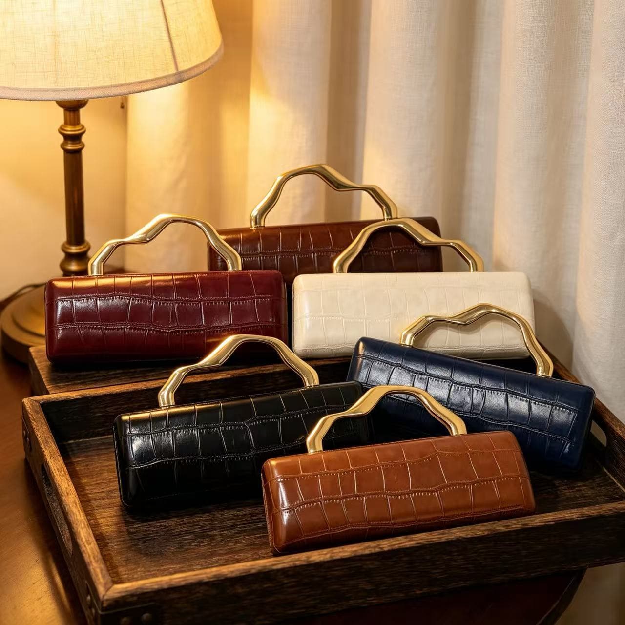 European and American Cross-Border New Evening Bag, PU Crocodile Pattern, Unique Shape, Portable Shoulder Crossbody, Light Luxury Personalized Celebrity Evening Bag