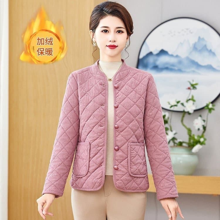 Winter cotton jacket fleece-lined thick large size middle-aged and elderly mother's casual fashionable versatile stand-up collar coat, cotton, individual street style.