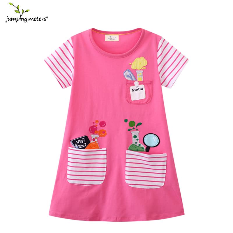 Jumping Meters Children's Summer Dress, Short-Sleeve Knit Round Neck Cute Girls' Dress